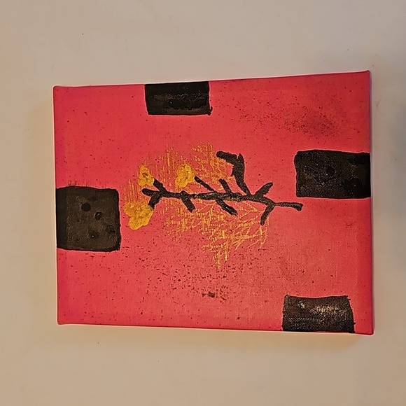 Hand Crafted 7" x 9" painting on Upcycled Canvas Pink gold & Black Original art - Picture 9 of 17